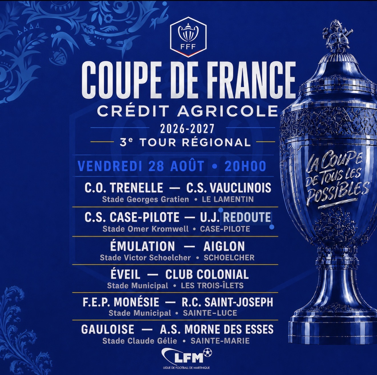 Coupe de France Crédit Agricole 2026-2027, 3e tour régional : les affiches du vendredi 28 août à 20 h