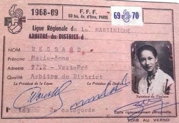 La licence FFF de Marie-Anne Bessard, arbitre de district de la Ligue régionale de la Martinique, saison 1968-1969