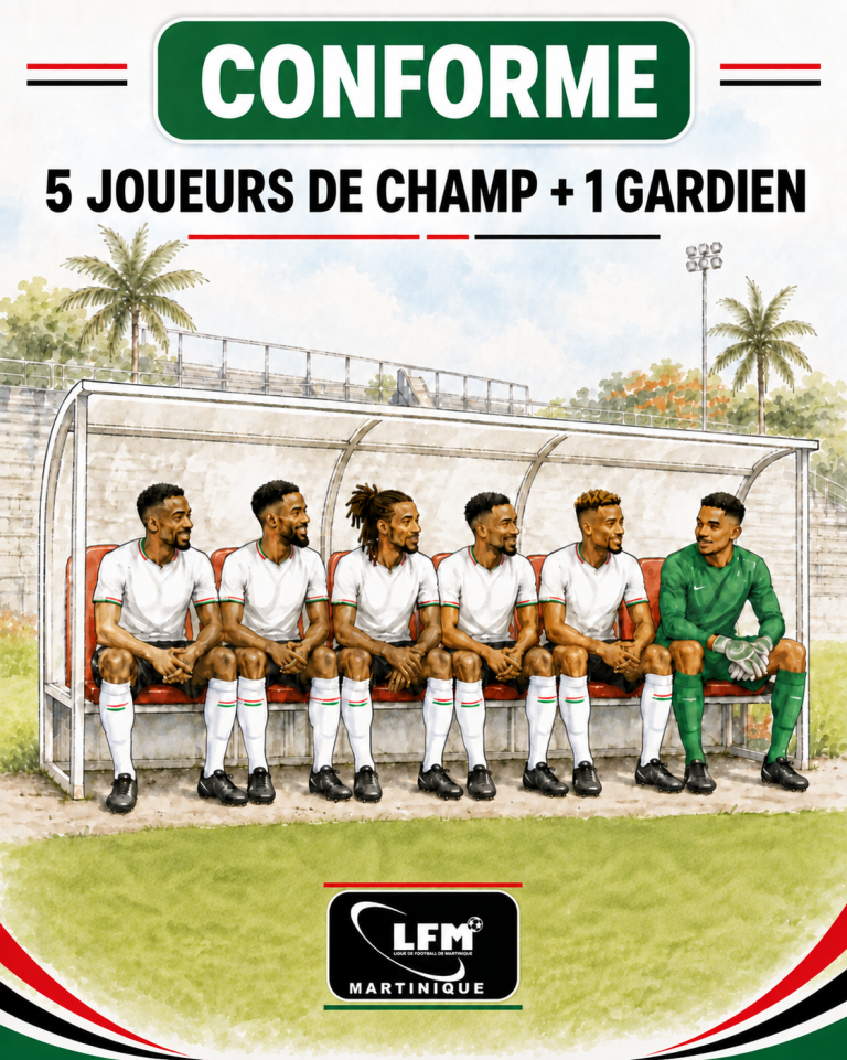 Conforme : cinq joueurs de champ et un gardien de but remplaçants
