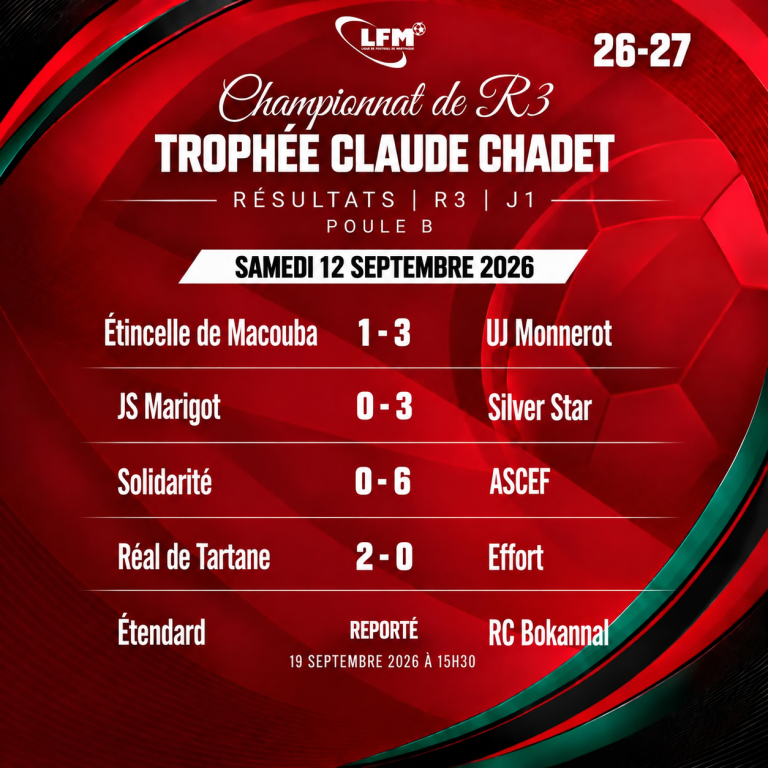 Régional 3 – Trophée Claude Chadet : résultats de la 1re journée, poule B